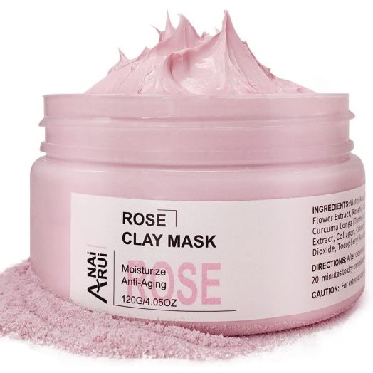 Rose Clay Facial Mask, with Kaolin Pink Clay, Niacinamide, Collagen, Hyaluronic Acid Moisturizing. Pores Minimizers, Blackhead Remover, 4.23 Oz