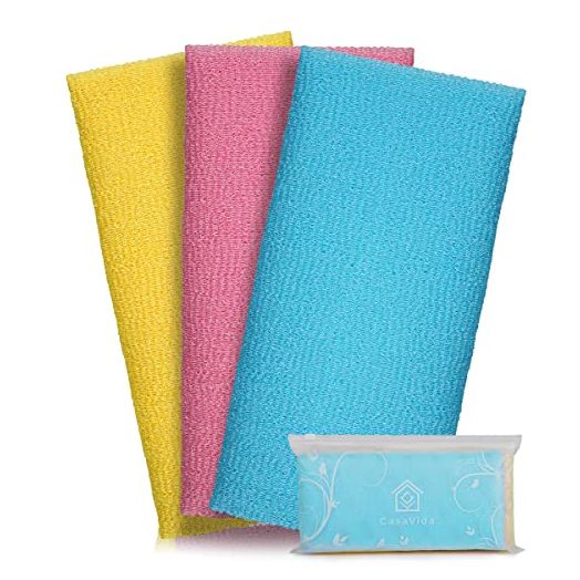 Exfoliating Washcloth Japanese Beauty Washcloth Nylon Bath Sponge Korean Loofah Towel Puff Large Wash Cloth Body Scrub Premium Bath Washcloths Exfoliating Shower Towel Back Scrubber 3 Pack by CasaVida