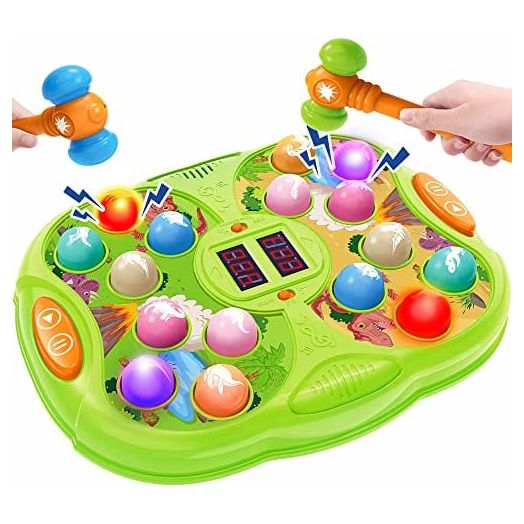 Bstoyder Pound A Mole Game, Whack A Dinosaur Game Toy for Toddler, Interactive Educational Toy with 2 Hammers, Sound & Light, PK Mode, Birthday Gift for Age 3, 4, 5, 6, 7, 8 Years Old Kid Boy Girl