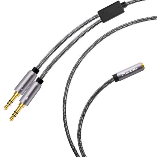 DUKABEL Long Headset Splitter Cable (4ft/1.2m), 3-pole TRS Microphone(Male) & Audio(Male) to Single 4-pole TRRS (Famle) Jack Headphone Adapter/Crystal-Nylon Braided / 24K Gold Plated / 99.99% 4N OFC
