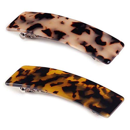 2PCS Hair Barrettes Tortoise Shell French Design Celluloid Rectangle Hair Clips for Women