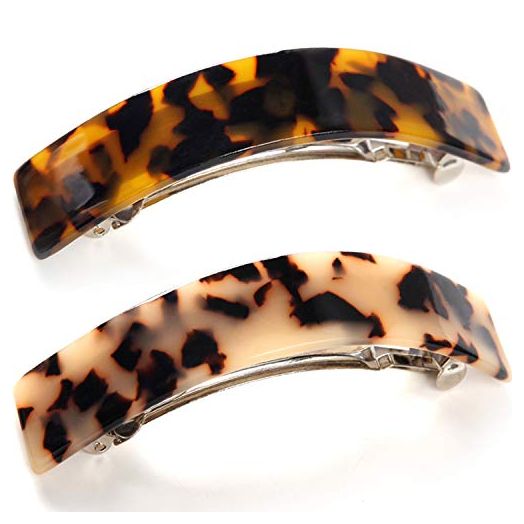 Eyegla French Style Curved Rectangle Tortoise Shell Hair Clips (2 Pack)