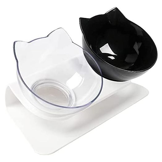 Elevated Cat Food Bowls, Raised Dog Cat Bowls Pet Feeder and Waterer, 15° Tilted Pet Food Water Feeder Bowl for Cats Dogs Kitten Rabbits Dishes Anti Vomiting, Cute Cat Face Bowl