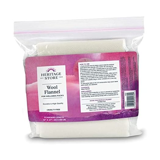 Heritage Store Wool Flannel for Castor Oil Pack, Reusable & Highly Absorbent, Creates a Soothing Heat Compress for Abdomen, Joints & Other Areas, 60-Day Money Back Guarantee, Cruelty Free, 12 x 27 in