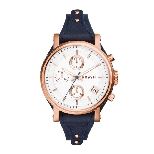 Fossil Women's Original Boyfriend Quartz Stainless Steel and Leather Chronograph Watch, Color: Silver (Model: ES3625)