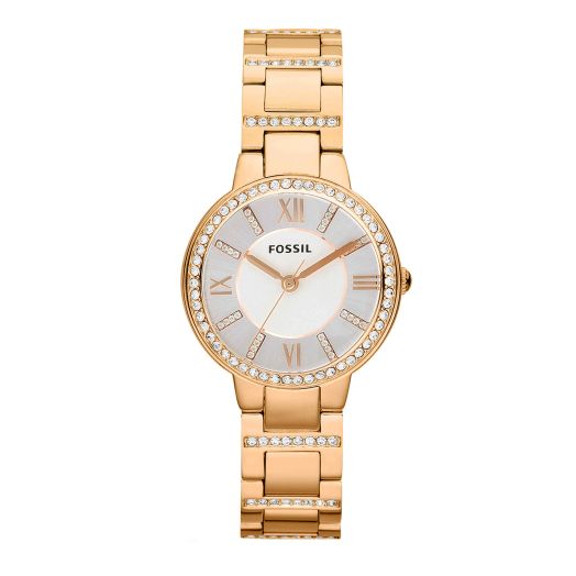 Fossil Virginia Women's Watch with Crystal Accents and Self-Adjustable Stainless Steel Bracelet Band