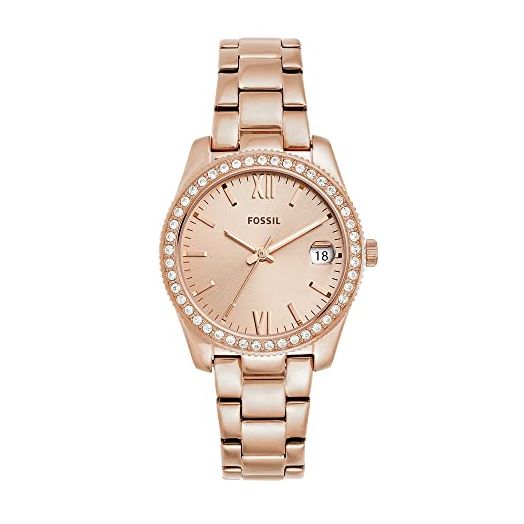 Fossil Women's Scarlette Mini Quartz Stainless Steel Three-Hand Watch, Color: Rose Gold Glitz (Model: ES4318)
