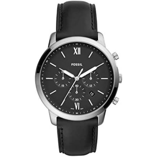 Fossil Men's Neutra Quartz Stainless Steel and Leather Chronograph Watch, Color: Silver, Black (Model: FS5452)
