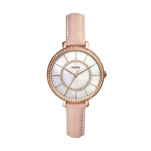 Fossil Jocelyn 3 Hand Womens Watch w/Blush Leather Strap & Mother of Pearl Face