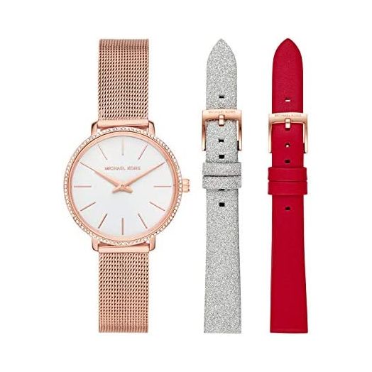 Michael Kors Women's Pyper Stainless Steel Quartz Watch with Leather Strap, Rose Gold, 14 (Model: MK4418)