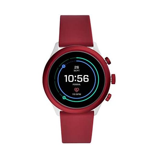 Fossil Men's Sport Heart Rate Metal and Silicone Touchscreen Smartwatch, Color: Grey, Dark Red (Model: FTW4033)