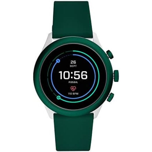 Fossil Men's Sport Heart Rate Metal and Silicone Touchscreen Smartwatch, Color: Grey, Spruce Green (Model: FTW4035)