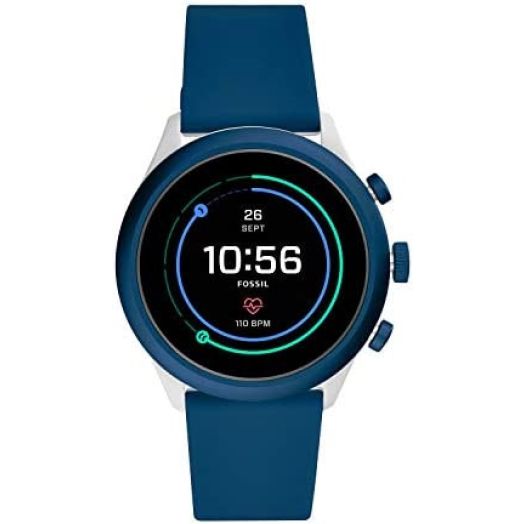 Fossil Men's Sport Heart Rate Metal and Silicone Touchscreen Smartwatch, Color: Grey, Navy Blue (Model: FTW4036)