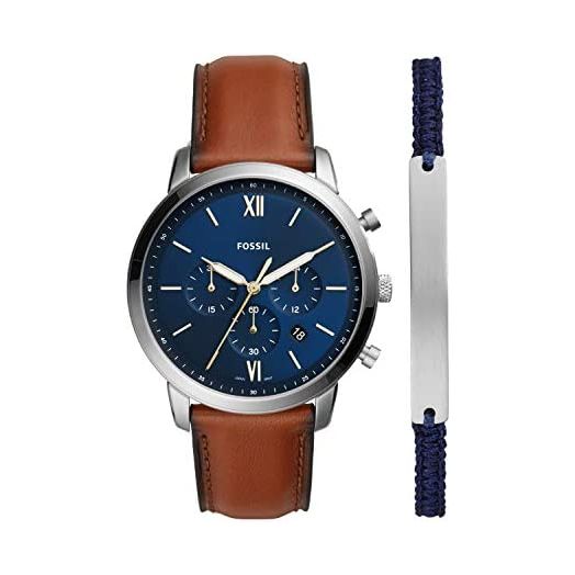 Fossil Men's Neutra Quartz Stainless Steel Chronograph Watch Bracelet Set, Color: Silver, Luggage (Model: FS5708SET)