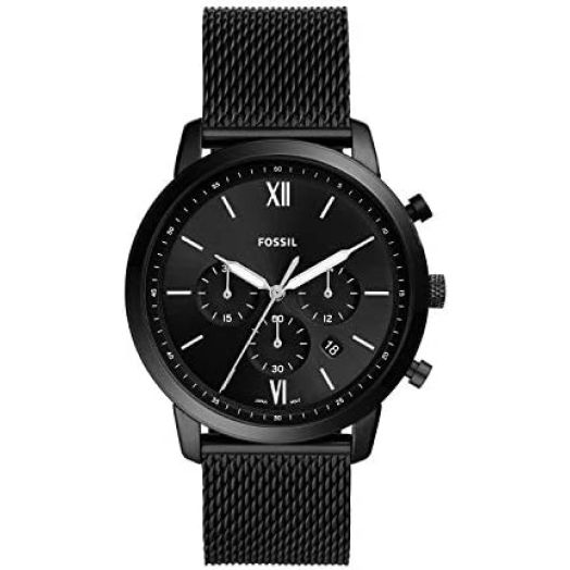 Fossil Men's Neutra Quartz Stainless Steel Mesh Chronograph Watch, Color: Black (Model: FS5707)