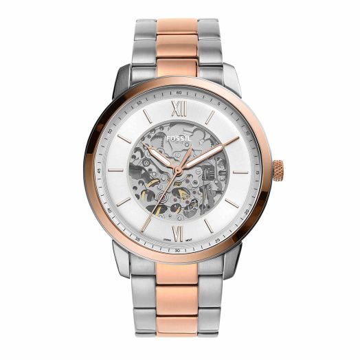 Fossil Men's Neutra Automatic Stainless Steel Three-Hand Skeleton Watch, Color: Rose Gold/Silver (Model: ME3196)