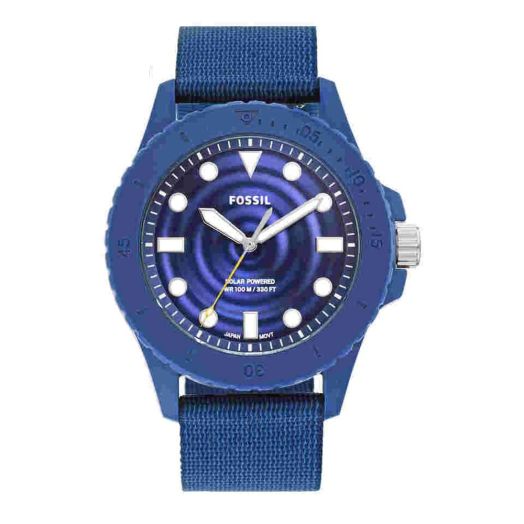 Fossil Men's FB-01 Solar-Powered Eco Plastic Three-Hand Watch, Color: Blue (Model: FS5893)