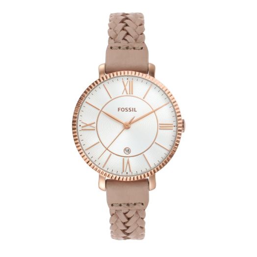 Fossil Women's Jacqueline Quartz Stainless Steel and Eco Leather Three-Hand Watch, Color: Rose Gold, Taupe (Model: ES5207)