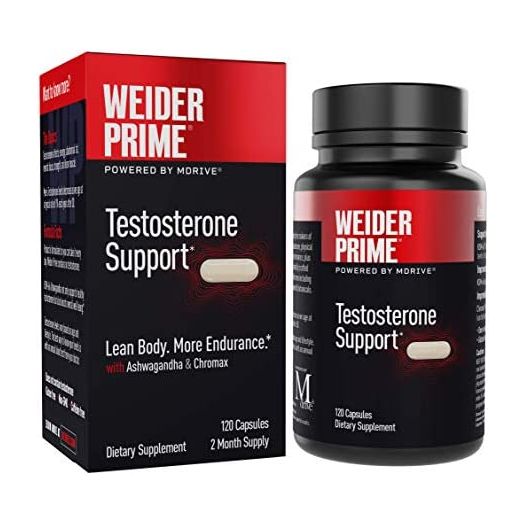 Weider Prime Testosterone Supplement for Men, Healthy Testosterone Support to Help Boost Strength and Build Lean Muscle, 120 Capsules