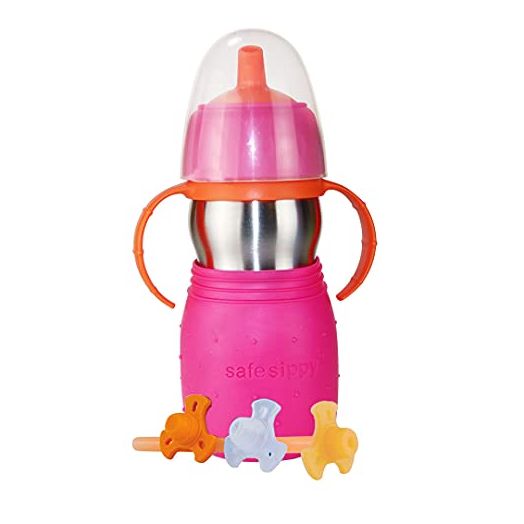 Kid Basix Safe Sippy 2 | Stainless Steel Cup for Babies/Toddlers | Convertible Sippy or Straw | Dishwasher Safe | 11 Oz. | Bpa Free | Pink