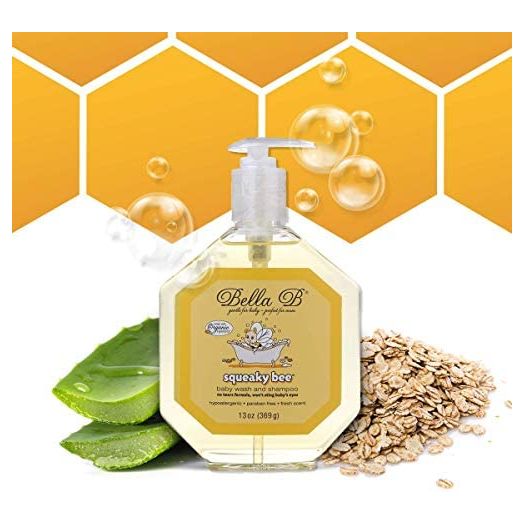 BELLA B Squeaky Bee Bodywash and Shampoo 13 oz - Baby Body Wash And Shampoo - Baby Bath Wash - Organic Body Wash - Natural Body Wash - Kids Body Wash - Organic Soap - Baby Soap - Shampoo Organic