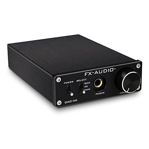 FX-Audio DAC-X6 Mini HiFi 2.0 Digital Audio Decoder DAC Input USB/Coaxial/Optical Output RCA/Headphone Amp 24Bit/96KHz DC12V (Black)