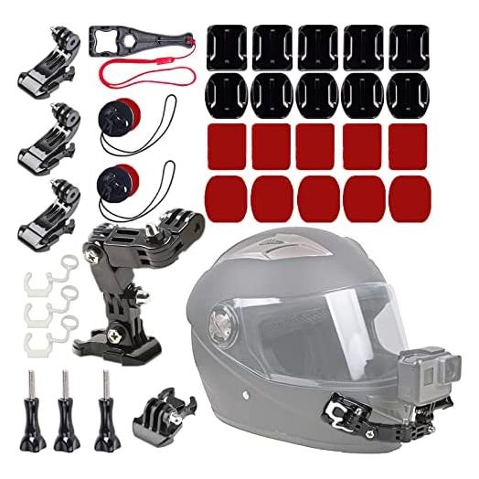 WLPREOE 34in1 Motorcycle Helmet Chin Mount Kits for GoPro Hero 10 9 8 7 Black Silver White 6 5 4 Osmo and Other Action Camera with Extra Camera Tethers, Mount Bases and Adhesive Pads