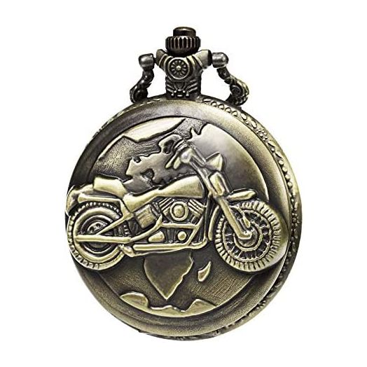 MORFONG Men's Women Quartz Pocket Watch Motorbike 3D Pattern Bronze Case Vintage Fob Watches with Gift Box