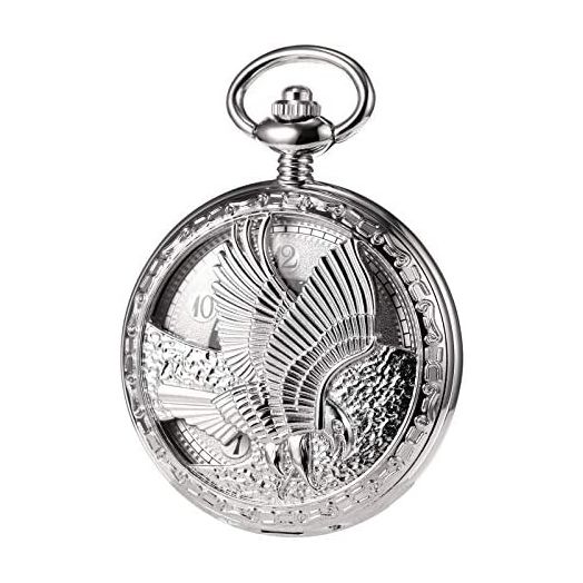 TREEWETO Mechanical Eagle Arabic Numerals Dial Skeleton Pocket Watch Watches with Gift Box and Chains for Mens Women