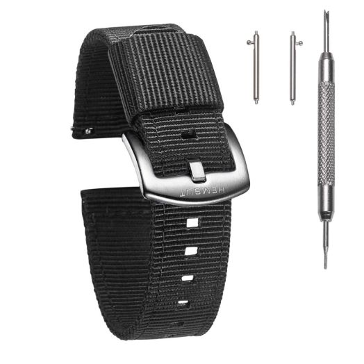 torbollo Extral Long Quick Release Watch Band for Big Wrists, Hard 22mm Watch Band for Big Wrist, Quality Nylon Strap and Heavy Duty Brushed Buckle Black