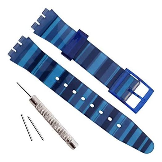 OliBoPo Replacement Waterproof Silicone Rubber Watch Strap Watch Band for Swatch (17mm 19mm 20mm) (17mm, Gradient Blue)
