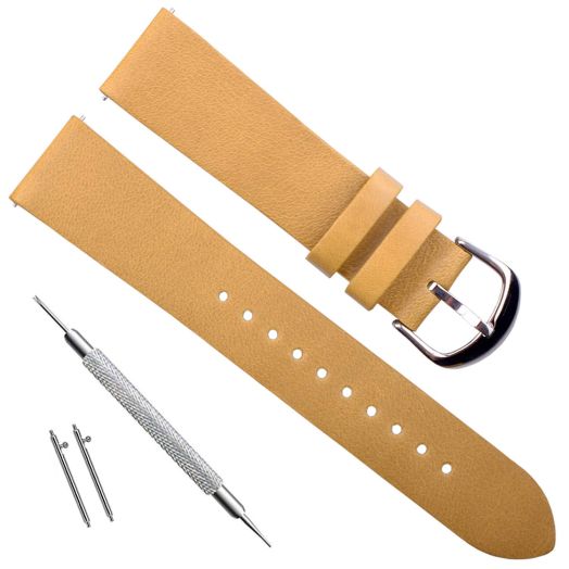 OliBoPo Handmade Vintage Replacement Leather Watch Strap/Watch Band (20mm, Quick Release Spring Bar/Simple Beige)