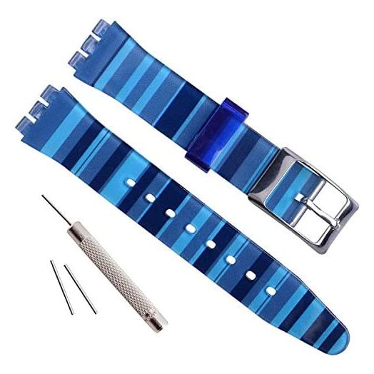 OliBoPo Silver Plated Stainless Steel Buckle Waterproof Silicone Rubber Watch Strap Watch Band (17mm, Gradient Blue)