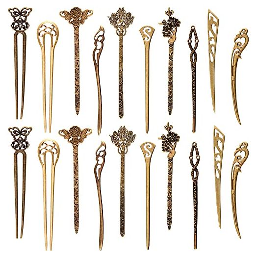 20 Pieces Hair Sticks Vintage Bronze Hair Chopsticks Chinese Hair Pins Antique Decorative Hair Forks for Women