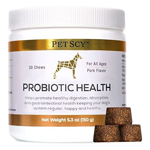 PetScy - Probiotic Chews for Dogs, Probiotic for Dogs of All Ages, Sizes & Breeds with Prebiotic Fiber and Pure Omega-3 for Dogs, Improves Skin, Coat, and Gut Health, 30 Chews