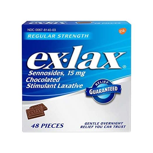 ex-lax Regular Strength Chocolated Stimulant Laxative Constipation Relief Pills for Occasional Constipation, Chocolate Laxatives - 48 count
