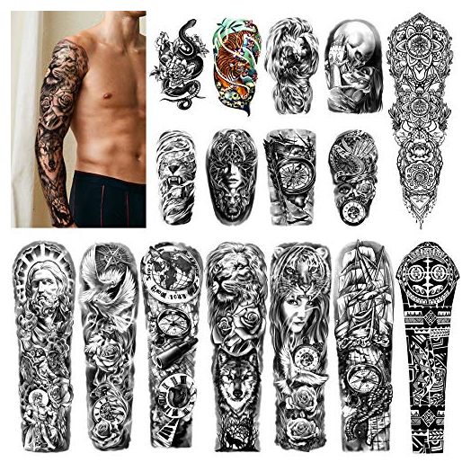 Yazhiji Waterproof Full Arm Temporary Tattoos 8 Sheets and Half Arm Shoulder Tattoo 8 Sheets