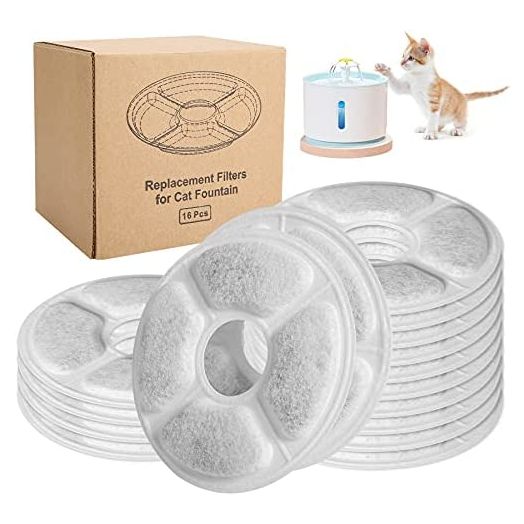 Cat Fountain Replacement Filter - 16Pcs, Guarm Cat Water Fountain Filter, Pet Water Fountain Filter Replacement for Most Cat Dog Water Dispensers, Activated Carbon Filters & PP Cotton