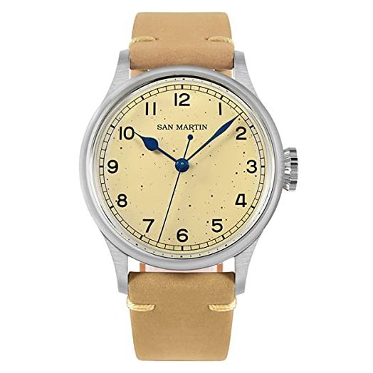 San Martin Field Watches for Men, SN0105G Vintage Watch NH35 Automatic Dive Watches 38.5mm Freckles Dial Men Wristwatch 100M Waterproof