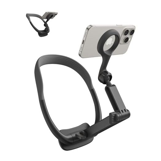 Magnetic Neck Phone Holder, Neck Mount for Phone, Hand Free Around Chest Stand POV/Vlog Video Recording & Filming, Neck Tripod and Selfie Holder for iPhone 15 14 13 12 Pro Max Plus Mini, Grey