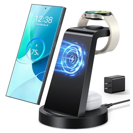 Wireless Charger for Samsung: 3 in 1 Wireless Charging Station for Samsung Galaxy Watch 6 5 4 3 Pro Classic Galaxy Buds - Charger Dock Stand for S24 Ultra S23 S22 S21 S20 Note 20 10 Z Fold Android