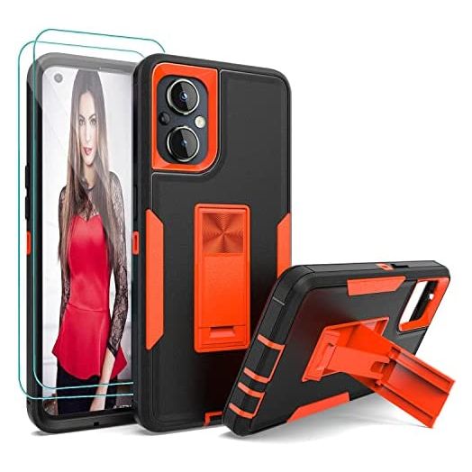 MLDWH Oneplus Nord N20 5G Case,with Tempered Glass Screen Protector [2 Pack], Military Grade Full Body Shockproof Protective Heavy Duty Cover Case for Oneplus Nord N20 5G (Black + Orange)