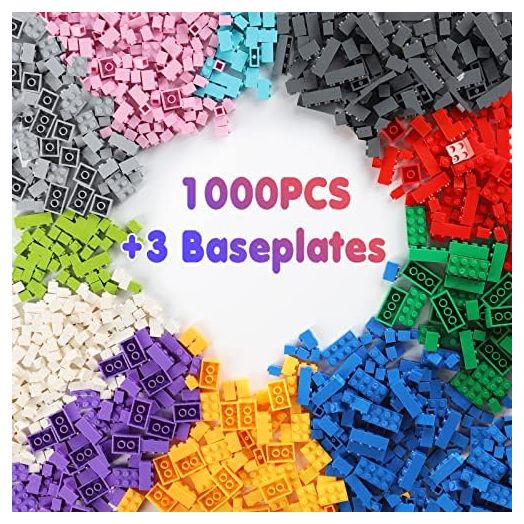 Building Blocks 1000 Pieces Classic Building Bricks Compatible with Lego 11 Random Colors with 3 Baseplates Preschool Learning Educational Toy Gift for Boys Girls Kids 6 7 8 9 10 11 12 Years Old