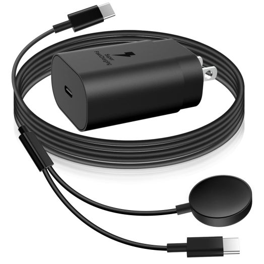 25W USB C Charger, 2 in 1 Watch Charger Compatible for Samsung Galaxy Watch 6/6 Classic/5 Pro/5/4/3/Active2/1 and Galaxy S23 Ultra/S22/21/20 Note20/10/9/Z Fold 4(4.9 ft)