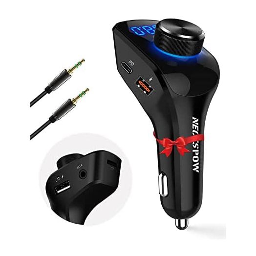 (2022 Upgraded Version Include AUX Cable)NECESPOW Bluetooth FM Transmitter for Car, Bluetooth 5.0 Car Adapter,MP3 Player Wireless Radio Receiver Car Kit Support 48W(USB-C PD+QC3.0)/AUX/TF Card/U-Disk