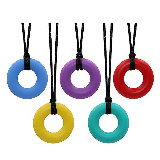 Sensory Chew Necklace for Kids and Adults, 5 Pack Silicone Chewy Toys, Oral Motor Aids Chew Pendant Chewable Toys for Boys and Girls with Autism, ADHD, Reduces Chewing Donut