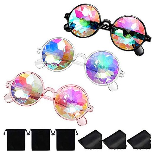 Yaomiao Kaleidoscope Rave Glasses Rainbow Prism Diffraction Sunglasses (3 Pieces)