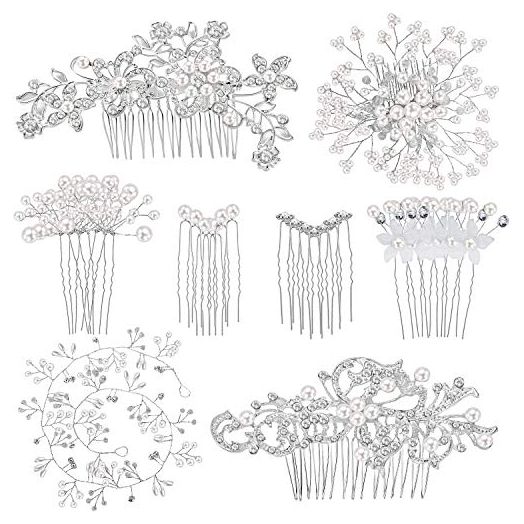 44 Pieces Wedding Hair Comb Faux Pearl Crystal Bride Hair Accessories Hair Side Comb Clips U-shaped Flower