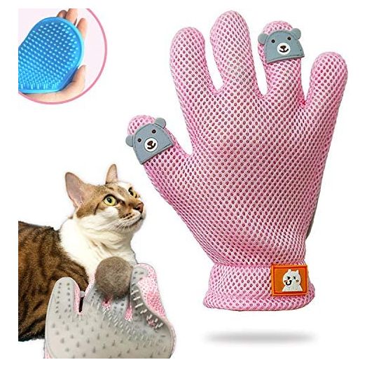 FURBB Pet Grooming Glove - Cat Dog Gentle Deshedding Brush Glove - Efficient Pet Hair Remover Massage Mitt - Enhanced Five Finger Design Perfect for Long Short Fur, Right Hand (Pink) Pet Bathing