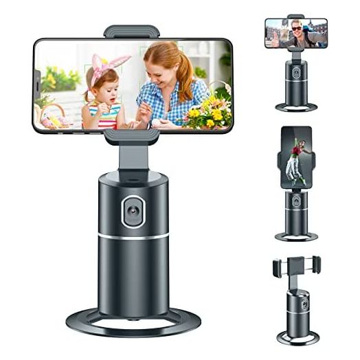 Auto Face Tracking Phone Holder Tripod, No App Required, 360° Rotation Smart Face Body Tracking Tripod Selfie Phone Camera Mount Phone Stand for TIK Tok, Vlog, Live Streaming, Video (Grayish Black)